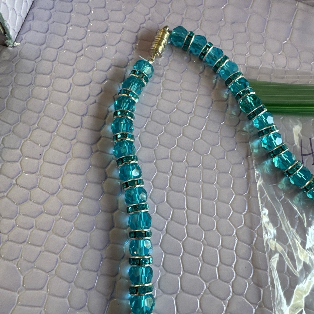 Handmade Blue Beaded Necklace Earrings and Bracelet Set - Picture 5 of 5